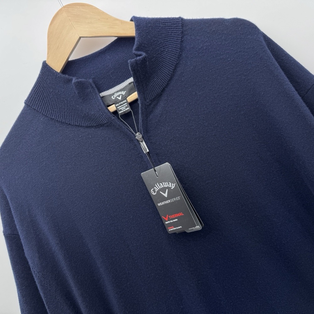 Callaway Mens 2XL Dark Navy 100% Merino Wool 1/4 Zip Golf Pullover NEW Thermal